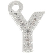 Breloque lettre alphabet 8 mm avec oxydes de Zirconium - Y - Placage Argent fin - Crystal x1