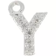 Breloque lettre alphabet 8 mm avec oxydes de Zirconium - Y - Placage Argent fin - Crystal x1