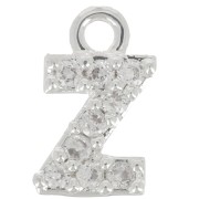 Breloque lettre alphabet 7 mm avec oxydes de Zirconium  - Z - Placage Argent fin - Crystal x1|raw }}