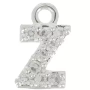 Breloque lettre alphabet 7 mm avec oxydes de Zirconium - Z - Placage Argent fin - Crystal x1