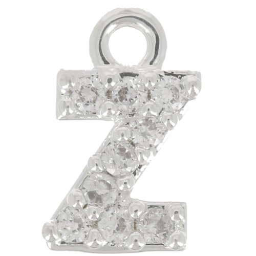 Breloque lettre alphabet 7 mm avec oxydes de Zirconium - Z - Placage Argent fin - Crystal x1