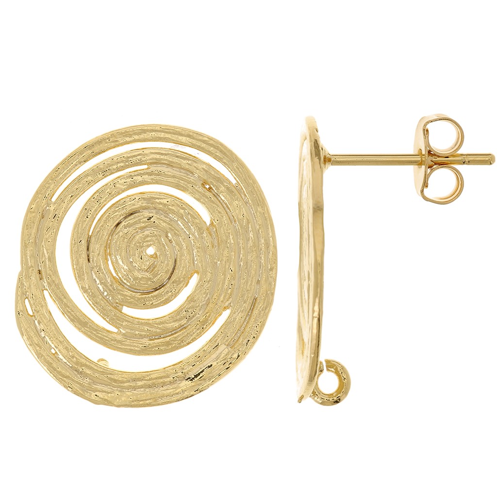 Ronde aplatie motif spirale et picot 10mm métal DORÉ x4