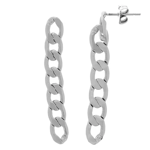Boucles d'oreilles pendantes avec maille gourmette 46x6 mm - Rhodié x2