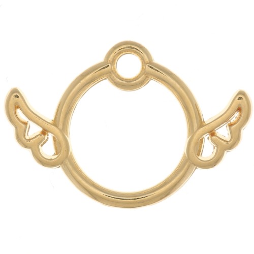 Breloque cercle évidé avec des ailes 13x19 mm - Doré à l'or fin x1