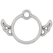 Breloque cercle évidé avec des ailes 13x19 mm - Placage argent fin vieilli x1