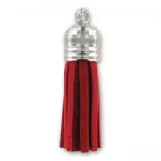 Pompon en suedine 36 mm rhodié Rouge x1