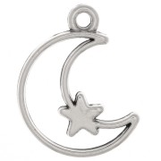 Pendentif demi-lune évidée avec étoile 19x13.5 mm - Placage argent fin vieilli x1