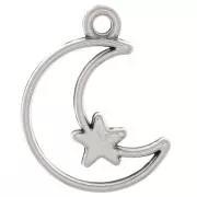 Pendentif demi-lune évidée avec étoile 19x13.5 mm - Placage argent fin vieilli x1