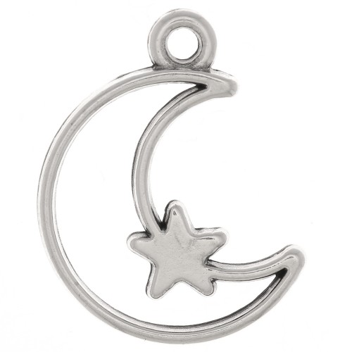 Pendentif demi-lune évidée avec étoile 19x13.5 mm - Placage argent fin vieilli x1