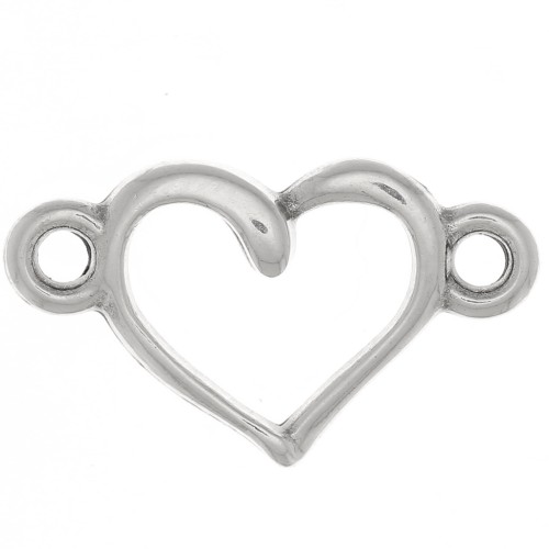 Intercalaire coeur 2 anneaux 8x14.5 mm - Placage argent fin vieilli x1