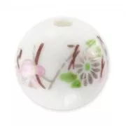 Ronde céramique 14 mm Rose/Blanc x1