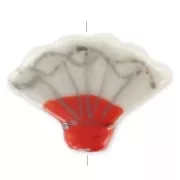 Eventail en céramique 19x14 mm Beige/Rouge x1