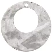 Pendentif créole rond ajouré martelé 40 mm - Rhodié x1