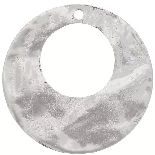 Pendentif créole rond ajouré martelé 40 mm - Rhodié x1