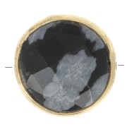 Perle ronde facettée 9 mm pierre gemme Arg 925 Doré Or fin - Obsidienne mouchetée|raw }}