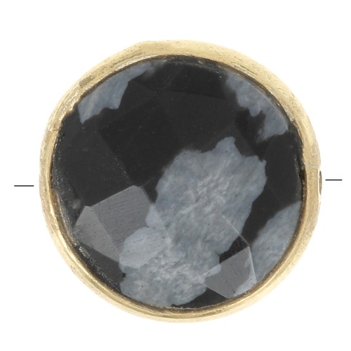 Perle ronde facettée 9 mm pierre gemme Arg 925 Doré Or fin - Obsidienne mouchetée