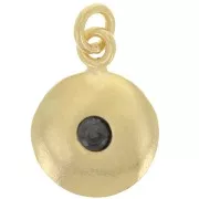 Breloque ronde 10 mm avec oxyde de zirconium - Argent 925 Doré à l'or fin - Noir x1