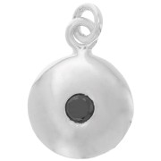 Breloque ronde 10 mm avec oxyde de zirconium - Argent 925 - Noir x1|raw }}