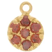 Breloque ronde 9 mm avec oxydes de zirconium - Argent 925 Doré à l'or fin - Rouge x1