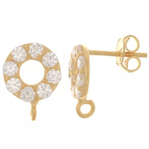 Clous d'oreilles cercle 9 mm avec oxydes de zirconium Argent 925 Doré à l'or fin - Crystal x2