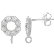 Clous d'oreilles cercle 9 mm avec oxydes de zirconium - Argent 925 - Crystal x2|raw }}