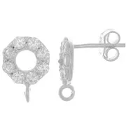 Clous d'oreilles cercle 9 mm avec oxydes de zirconium - Argent 925 - Crystal x2