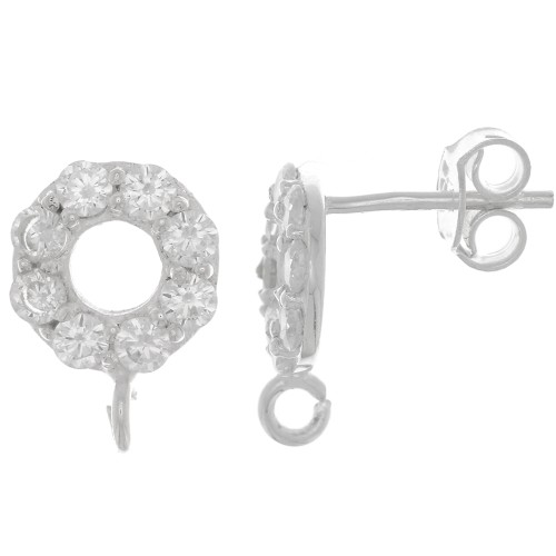 Clous d'oreilles cercle 9 mm avec oxydes de zirconium - Argent 925 - Crystal x2