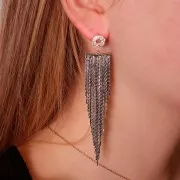 Clous d'oreilles cercle 9 mm avec oxydes de zirconium - Argent 925 - Crystal x2