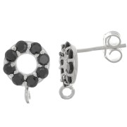 Clous d'oreilles cercle 9 mm avec oxydes de zirconium - Argent 925 - Noir x2|raw }}