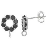 Clous d'oreilles cercle 9 mm avec oxydes de zirconium - Argent 925 - Noir x2
