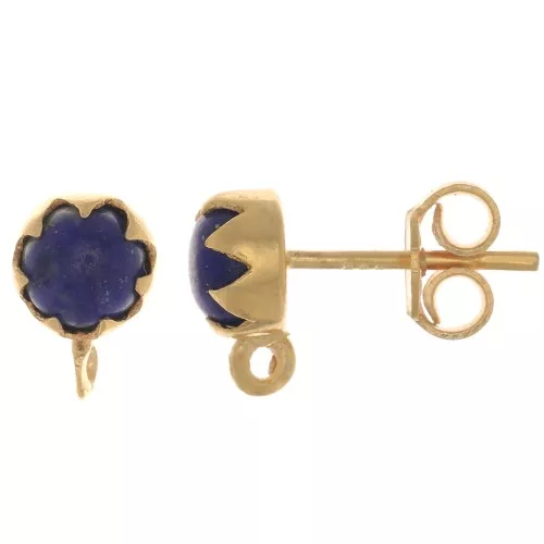 Clous d'oreilles 6mm avec pierre gemme - Argent 925 Doré à l'or fin - Lapis lazuli