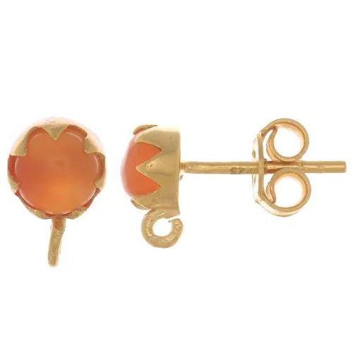 Clous d'oreilles 6mm avec pierre gemme - Argent 925 Doré à l'or fin - Cornaline x2