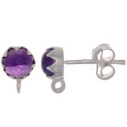 Clous d'oreilles 6 mm avec pierre gemme - Argent 925 - Amethyste x2