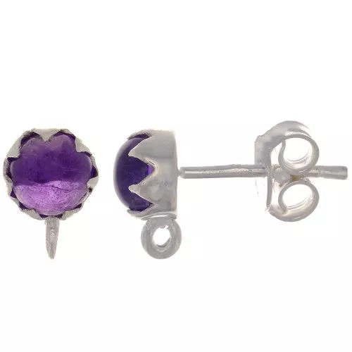 Clous d'oreilles 6 mm avec pierre gemme - Argent 925 - Amethyste x2