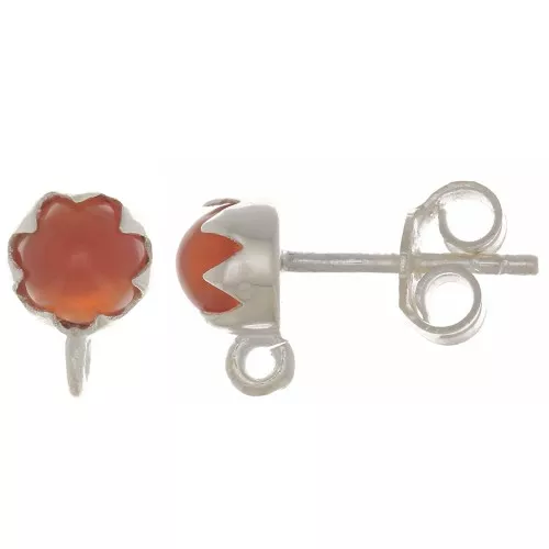 Clous d'oreilles 6 mm avec pierre gemme - Argent 925 - Cornaline x2