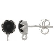 Clous d'oreilles 6 mm avec pierre gemme - Argent 925 - Onyx noir x2|raw }}