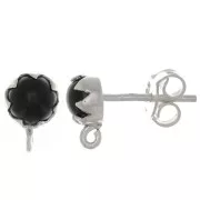 Clous d'oreilles 6 mm avec pierre gemme - Argent 925 - Onyx noir x2