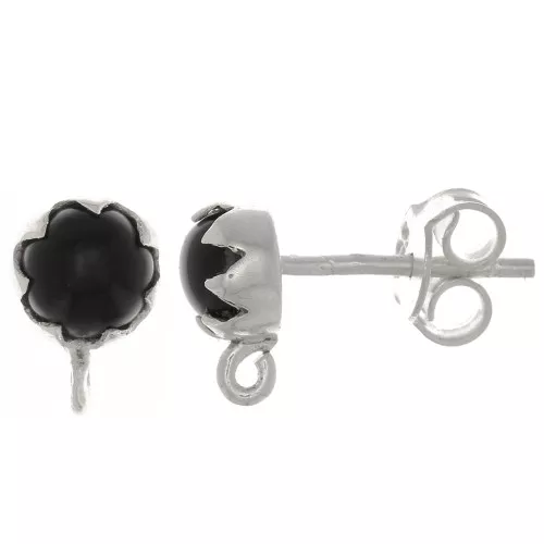 Clous d'oreilles 6 mm avec pierre gemme - Argent 925 - Onyx noir x2