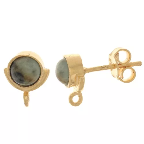 Clous d'oreilles 10x8mm - pierre gemme - Arg 925 Doré Or fin - Turquoise Africaine