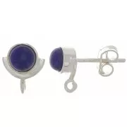 Clous d'oreilles 10x8mm avec pierre gemme - Argent 925 - Lapis lazuli x1