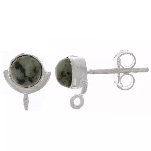 Clous d'oreilles 10x8mm avec pierre gemme - Argent 925 - Turquoise Africaine x2