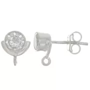 Clous d'oreilles 10x8 mm avec oxydes de zirconium - Argent 925 - Crystal x2