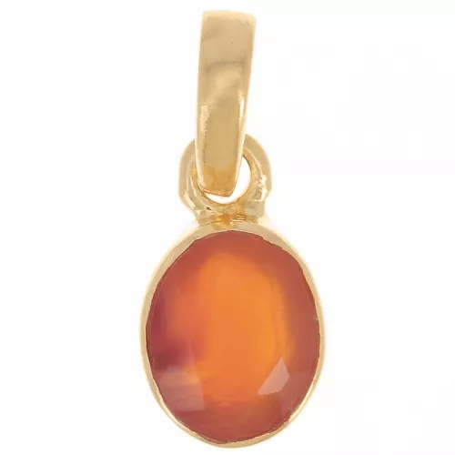 Pendentif ovale facetté 12x7 mm - Argent 925 Doré à l'or fin - Cornaline x1