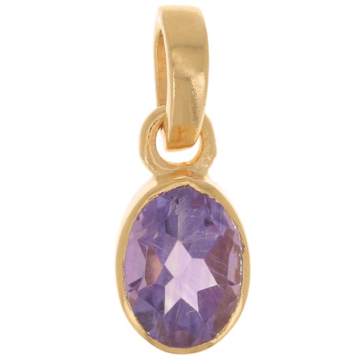 Pendentif ovale facetté 12x7 mm - Argent 925 Doré à l'or fin - Amethyste x1