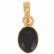 Pendentif ovale facetté 12x7 mm - Argent 925 Doré à l'or fin - Onyx noir x1