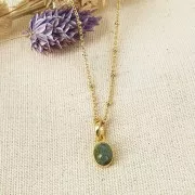 Pendentif ovale facetté 12x7 mm - Argent 925 Doré à l'or fin - Onyx noir x1