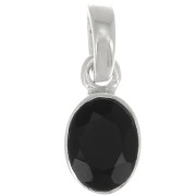 Pendentif ovale facetté 12x7 mm - Argent 925 - Onyx noir x1|raw }}