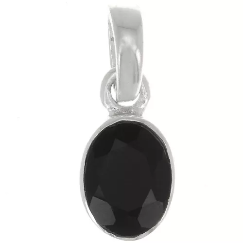 Pendentif ovale facetté 12x7 mm - Argent 925 - Onyx noir x1