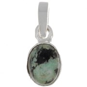 Pendentif ovale facetté 12x7 mm - Argent 925 - Turquoise Africaine x1