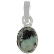 Pendentif ovale facetté 12x7 mm - Argent 925 - Turquoise Africaine x1